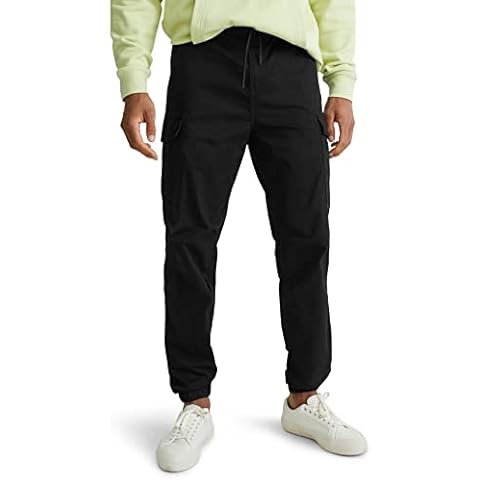 C&A Pantalones cargo elásticos para hombre, algodón y licra, color liso, Negro Cover