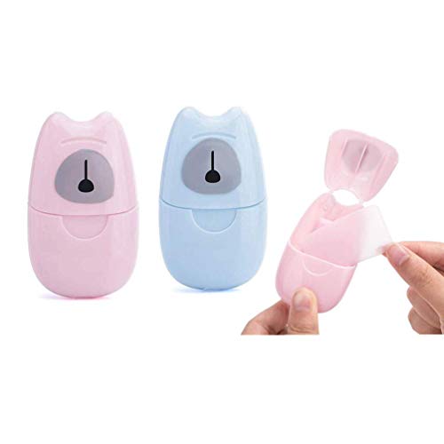 Mini Portable Travel Soap Paper Sheets Disposable Hand Washing Bath Scented Paper Soap for Kids Outdoor Camping Hiking, 2 Boxs (100 Sheets)