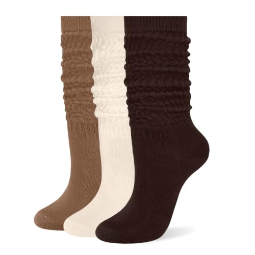 Image of Womens Scrunch Long Socks Thin Cotton Slouchy Tube Slouch Socks 3 Pairs