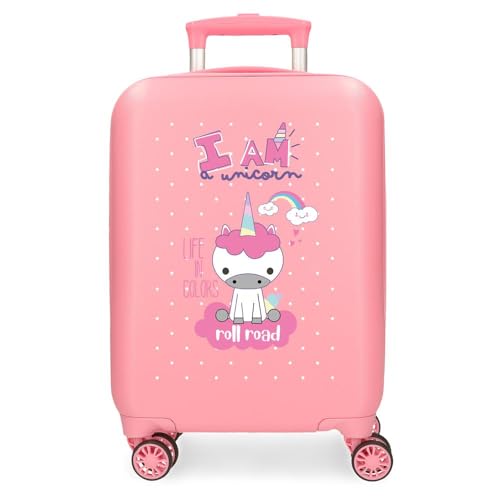 Maleta de cabina rosa rígida Roll Road I Am Unicorn de 50 cm y 4 ruedas dobles