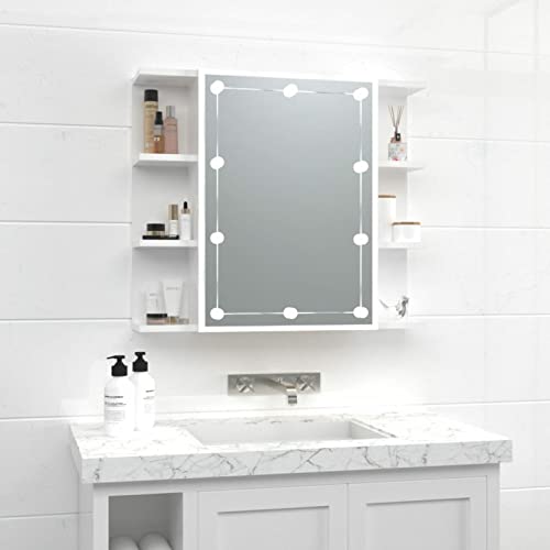 Cinyiqo Mueble con Espejo y lucesblanco Brillante 70x16,5x60 cm, Armarios con Espejo para Baño, Armario Cuarto De Baño, Mueble De Baño, Mueble Espejo Baño - 808879
