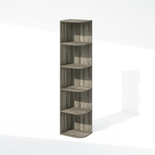 Image of Furinno Reed Corner Shelf, 5-Tier Corner Bookshelf, Book Shelf, Corner Shelves, Storage Rack, for Organization and Storage, Home Office, Living Room, French Oak