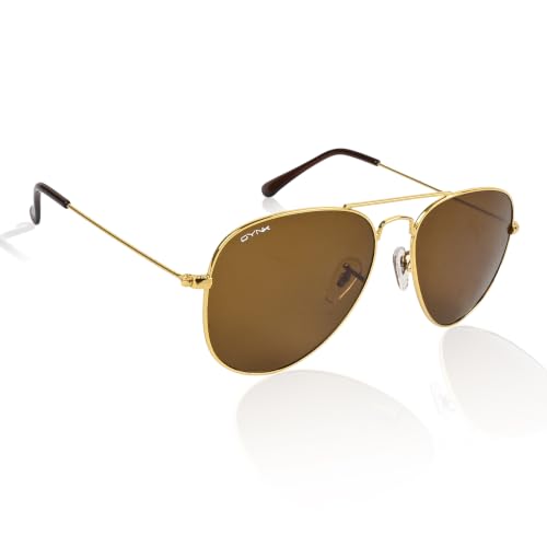 Image of GYNK Men's Aviator Sunglasses | Toughened Glass Lens | UV400 Protection | Lightweight Metal Frame Pilot Sunglasses for Driving, Travel, Outdoor Activities & Daily Wear