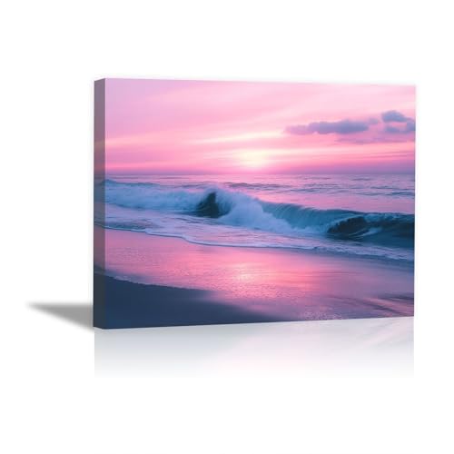 Tableau vagues rosées pour salon moderne et bureau calme