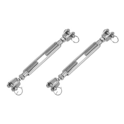 sourcing map 2Pcs M8(5/16) Jaw and Jaw Turnbuckles Wire Rope Tension, 304 Stainless Steel Turnbuckle Adjustable Cable Tensioner for Shade Sail, Clothesline, 2100 lbs Working Load Limit