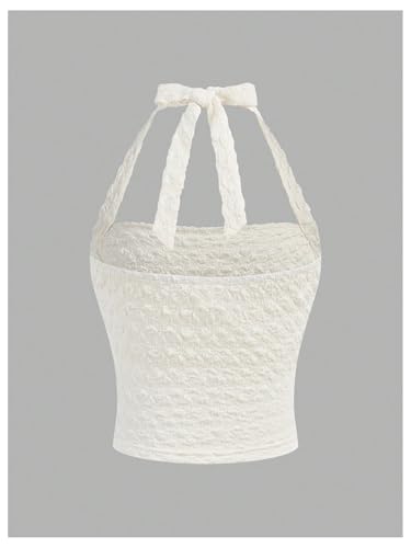 Girl's Textured Halter Tops Y2k Ruched Tie Backless Sleeveless Fitted Tank Shirts2