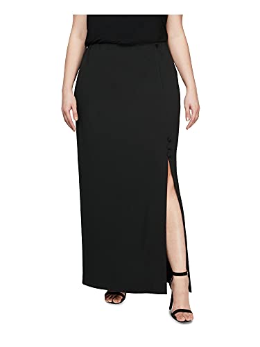 Alex Evenings Women s Size Long Skirt with Button Detail Side Slit Petite Regular, Black Plus, 3X