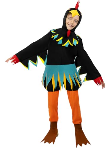 Funidelia | Déguisement Coq pour fille et garçon Animaux, Poule, Coq, Poulet - Déguisement pour Enfant et accessoires pour Halloween, carnaval et fêtes - Taille 10-12 ans - Noir