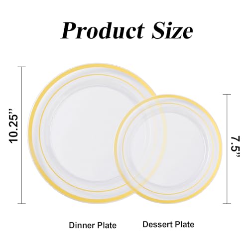 image for BESTSTAR 100PCS Clear Gold Plastic Plates Set, 50 10.25 inch Dinner Pl