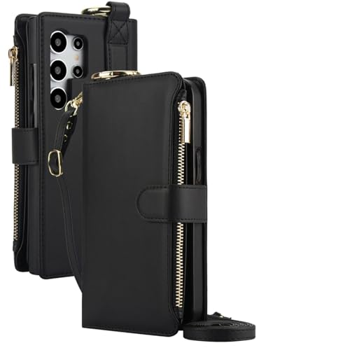 Étui portefeuille Galaxy S23 FE noir avec bandoulière réglable et protection intégrale