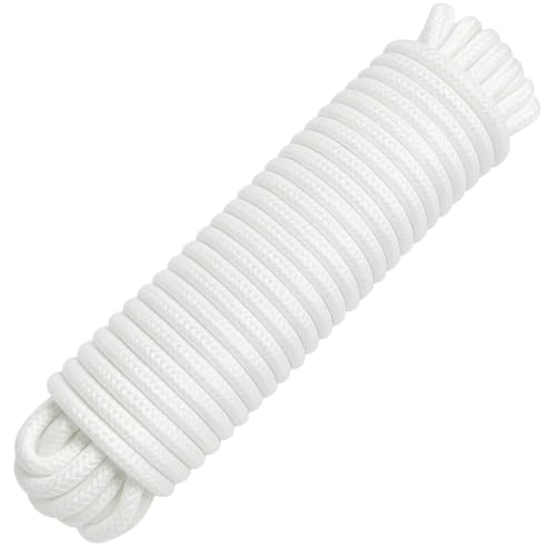 PerkHomy 40 ft 3/8 inch (10mm) Polyester Rope (Nylon - Like Durability) Poly Rope Flag Pole Clothes Line Camping Utility Good for Tie Pull Swing Climb Knot (White)