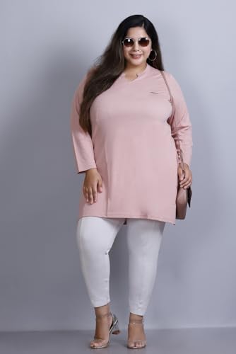 Image of CUPID Women's Cotton Plus Size Plain Full Sleeves Long Top for Summer n Semi Summers with One Side Pocket for Ladies Solid T Shirt