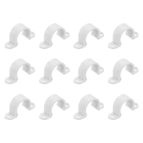 Sourcing Map 20mm(4/5") PVC Pipe Straps, Plastic Conduit Strap 2 Holes Mounting Bracket for Conduit and Cables, White, 12Pcs
