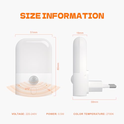 GRIFEMA GD103-1 Luce Notturna per Bambini 5 Livelli di Luminosità Regolabili, Luce Notturna con Sensore di Movimento per Cameretta, Bagno, Corridoio, Cucina, Scale, 2700K Bianco Caldo