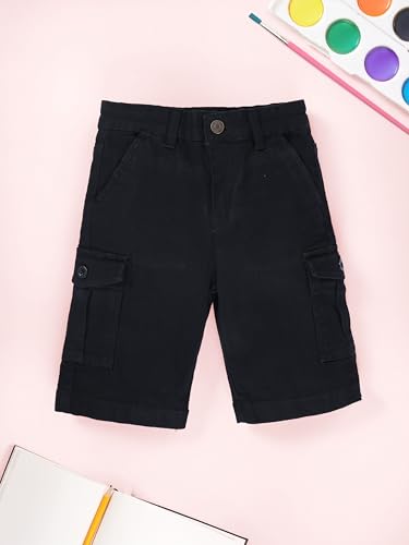 Image of KiddoPanti Boys Knee Length Cargo Denim Shorts with Flap Pockets & Button Closure Casual Wear