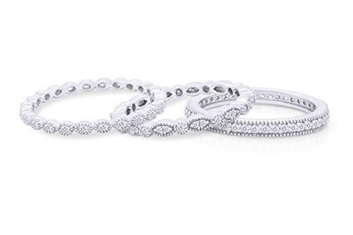 AFFY Womens Anniversary Eternity Bands 3 Stackable Rings Cubic Zirconia Engagement Bridal Milgrain Marquise Infinity Ring 14K White Gold Plated 925 Sterling Silver Ring Sets Size 5