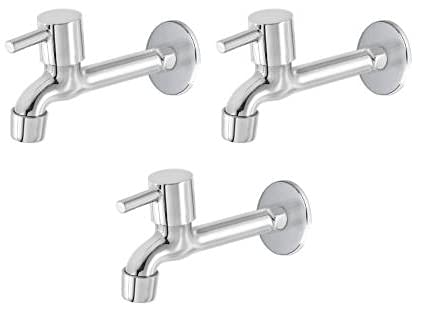 SPAZIO SmartBuy Stainless Steel Turbo Collection Long Body Bib Cock Tap Bathroom Tap Foam Flow Water with Wall Flange (Chrome Plated, Brass Disc, Pack of 3) (B09791M66S) Amazon Price History, Amazon Price Tracker