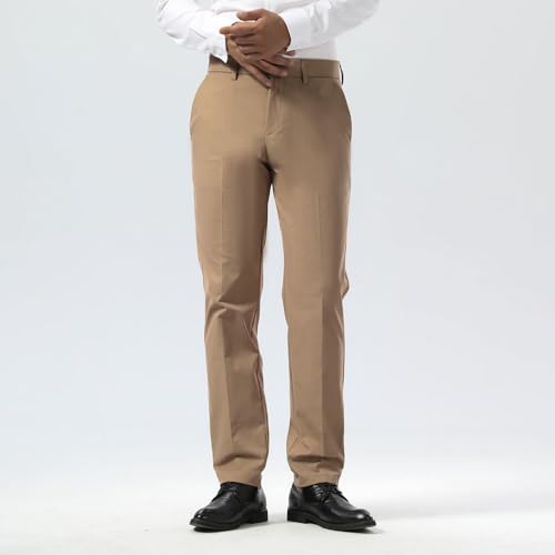 Image of Plaid&Plain Men's Slim Fit Dress Pants Stretch Khaki Pants Wrinkle Free
