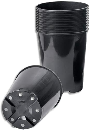 Muddy Hands Pack of 10 - Deep Rose Black Plastic Plant Pots Outdoor Garden Round Nursery Flower Herb Flower Planters (7 Litre)