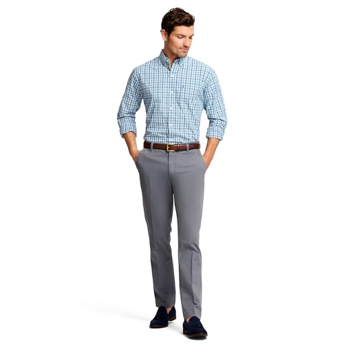 IZOD Men's Performance Stretch Straight Fit Flat Front Chino Pant, Smoked Pearl, 32W x 34L2