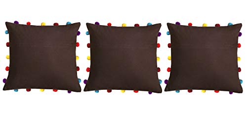 Image of Lushomes Cushion Cover 16x16, Boho Cushion Covers, Sofa Pillow Cover, Cushion Covers with Tassels, Cushion Cover with pom pom (16x16 Inches, Set of 3,Brown)