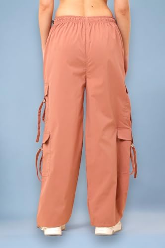 Image of SQew Women's High Waist Baggy Cargo Pants | Loose Fit Parachute Utility Trousers with Multiple Pockets | Casual Streetwear Pants