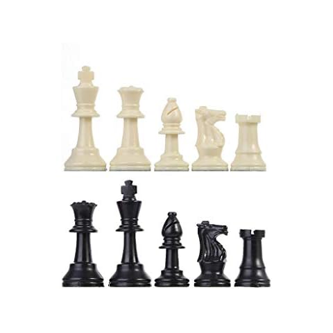 MAGT Schachfiguren-Set, Tragbare Internationale Schachspiel Kunststoff Schach-Set komplett Chessmen Set Schwarz Weiß Cover