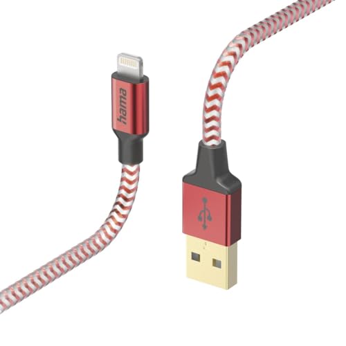 Hama Ladekabel „Reflective“ USB A auf Lightning, Nylon, 1,5m (iPhone Ladekabel, Lightning Kabel, iPhone 14 13 12 11 Pro Max Plus mini SE XS Max XR X 8 7, iPad Pro Air mini, MFI zertifiziert) rot