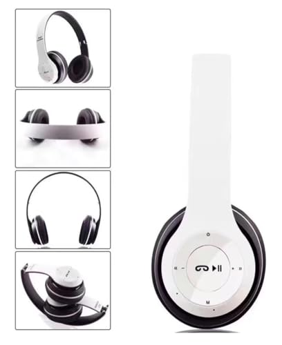 Image of JPGC Wireless Bluetooth Headphones, P47 Over-Ear Headset with Extra Bass, Foldable Design, Soft Memory Protein Earmuff, Bluetooth 5.0, FM Radio, SD Card Support, AUX Input, Black (White)