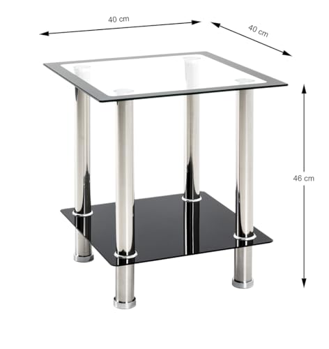 HAKU Möbel Mesa auxiliar acero inoxidable, negro, Acero inoxidable, cristal de seguridad - Dim.: AN 40 cm x AL 46 cm x P 40 cm, Estilo: Moderno - imagen 3