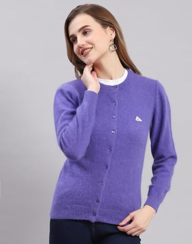 Image of Monte Carlo Women Regular Fit Full Sleeve Solid Round Neck Winter Cardigan (Pack of 1)