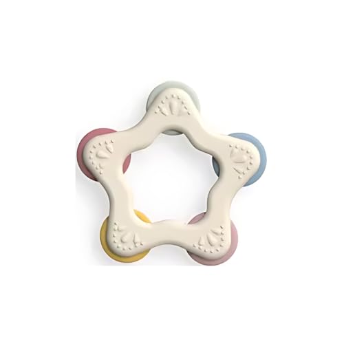 Image of Star Shape Spinner Silicone Baby Teether - BPA Free Chewable Teething Toy, Soft and Safe, Easy to Hold, Star Design with Spinning Wheels, Ideal for Teething Relief (Cream)