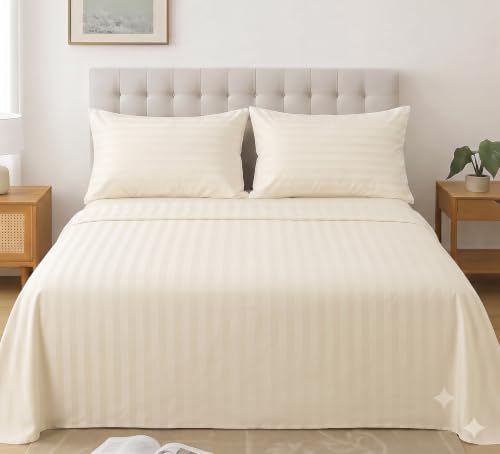 Image of Satin Striped Glace Cotton Double bedsheet with 2 Pillow Cover | Soft & Smooth Finish | Double Bed bedsheet 90 x 90 Inch | Pillow Cover 18 x 28 Inch | Breathable, Fade Resistant