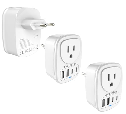 2 Pack Type C Plug Adapter, VooLerTun Germany Travel Plug