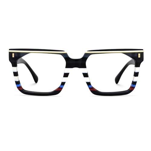 Image of Zeelool Stylish Rectangle Eyeglasses Thick Frame Glasses for women /Men with Non-prescription Clear Lens Laguer ZJGA872500-01 Black