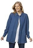 Woman Within Plus Size Pleat-Back Denim Jacket Long Oversized Jean Coat - 5X, Medium Stonewash