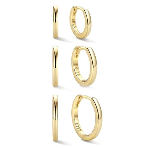 ChicSilver Gold Hoop Earrings Set, 14K Gold Huggie Earrings for Women 6/8/10MM
