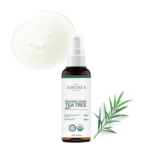The Aroma Shop USDA Certified Organic Tea Tree Mist - Face & Body Spray for Blemish Prone & Sensitive Skin Alcohol-Free Cooling Toner for Redness Soothing & Pore Refining - 3.38 fl oz
