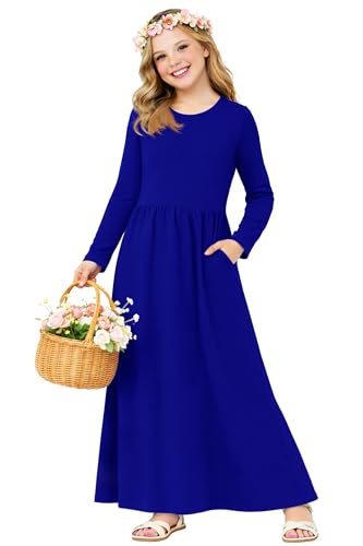 Image of Deerose Girls Maxi Dress Short Sleeve Casual Long Dresses with Pockets 5-14 Years