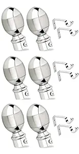 HENY Enterprise Aluminium Egg Curtain Brackets Parda Holders with Support Fittings 1 Inch Rod Pocket Finials Designer Door and Window.D3 (Pack+of+6)