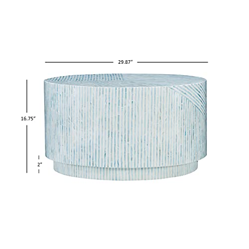 The Perrin Blue Capiz Round Coffee Table by Linon - Image 3