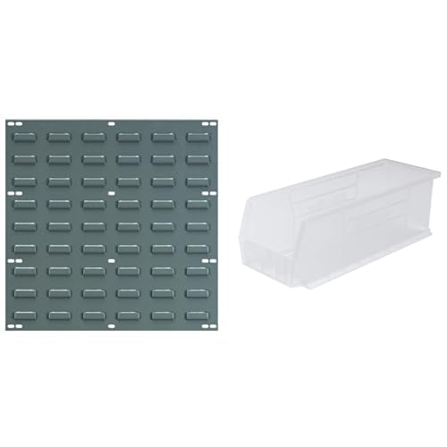 Akro-Mils 18"x19" Steel Wall Mount Louvered Panel with 12-Pack of 15 x5 x5 AkroBins Stackable Plastic Storage Bins (Clear), Organization Bundle for Garage, Workshop, Classroom