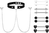 LOLIAS 5 Paare 14G Punk Goth Nippelring mit Katze Chokerhalskette Nippelringe baumeln Körperkette Edelstahl austauschbar gerade Langhantel Nippel Piercing Schmuck für Damen Herren