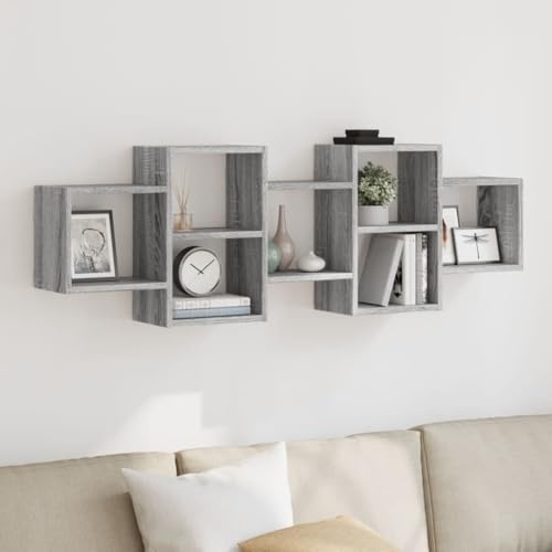 Teenpull Estantería de pared gris Sonoma 129 x 18 x 42 cm, material de madera, flotante, ahorra espacio, para salón, dormitorio, cocina, almacenamiento versátil
