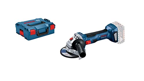 Bosch Professional 06019H9004 Smerigliatrice Angolare a Batteria GWS 18 V-7 (Cuffia di Prot., Impug. Suppl., Flangia e Dado di Serraggio, L-BOXX), Nero, Ciano, Magenta, Giallo, Diametro Disco 115 mm