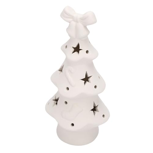 Hamwesh Hamwesh Albero di Natale in Ceramica, Albero di Natale Illuminato a Batteria, Decorazioni Natalizie da Tavolo Bianche con Luce Calda Attraverso i Ritagli e Base Robusta per Casa