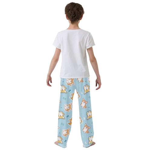 Boys' Pants Blue Corgi Dogs with Bone Long Bottoms Jogger Pants Elastic Waist Trousers with Pockets S-XL3