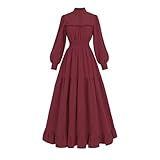 Fiamll Vestido victoriano renacentista maxi vestido de fiesta de manga larga ropa medieval mujer vintage vestido eduardiano vestido de noche elegante vestido casual, granate, XXL