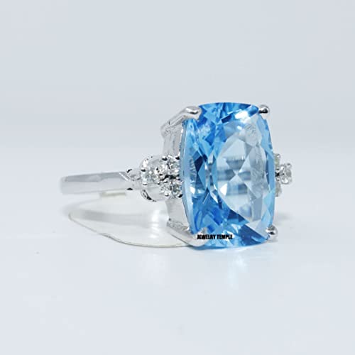 Statement Stacking Rings For Woman Girls Diamond Blue Topaz 10X14 Mm (7.5) #TOP2