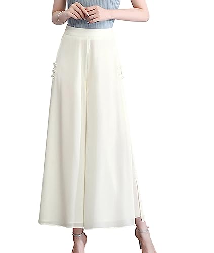 Femiserah Women's High Waist Chiffon Wide Leg Long Palazzo Pants Casual Flowy Business Trousers